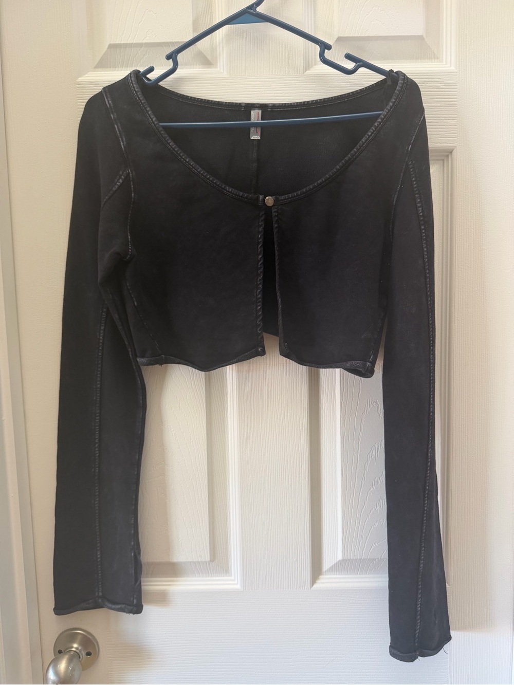 Free People Intimately Black Washed Long Sleeve Cropped Cardigan Medium